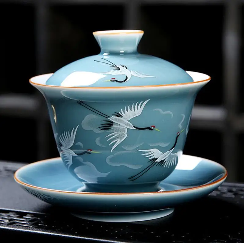 150 мл китайский ручной росписью благоприятный кран Gaiwan чайный набор Flow BlueCeramic