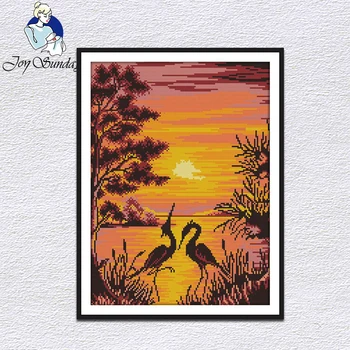 

Joy Sunday Sunset crane shadow counted cross stitch kits embroidery needlework set chinese printed decorations for home broderie