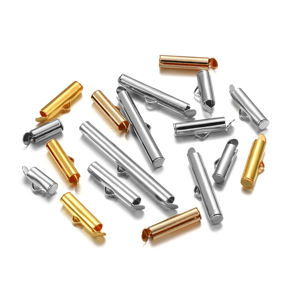 30-50Pcs/lot Crimp End Caps Slider Clasp Buckles Tubes Diy Bracelet Connectors Loom Findings for Jewelry Making Accessories