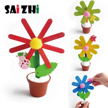 

Saizhi Colorful Wooden DIY 3D Handwork Flowerpot Fun Kids Artificial Creative Educational Handcraft Flower Pot Decoration Toys