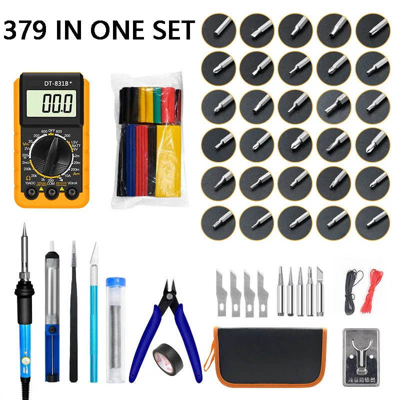 60W Adjustable Temperature Switch Electric Soldering Iron Digital Multimeter Electric Maintenance Welding Tool Set