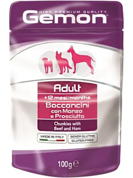 

GEMON GEMON DOG ADULT for adult dogs of all breeds with beef slices and ham 100g