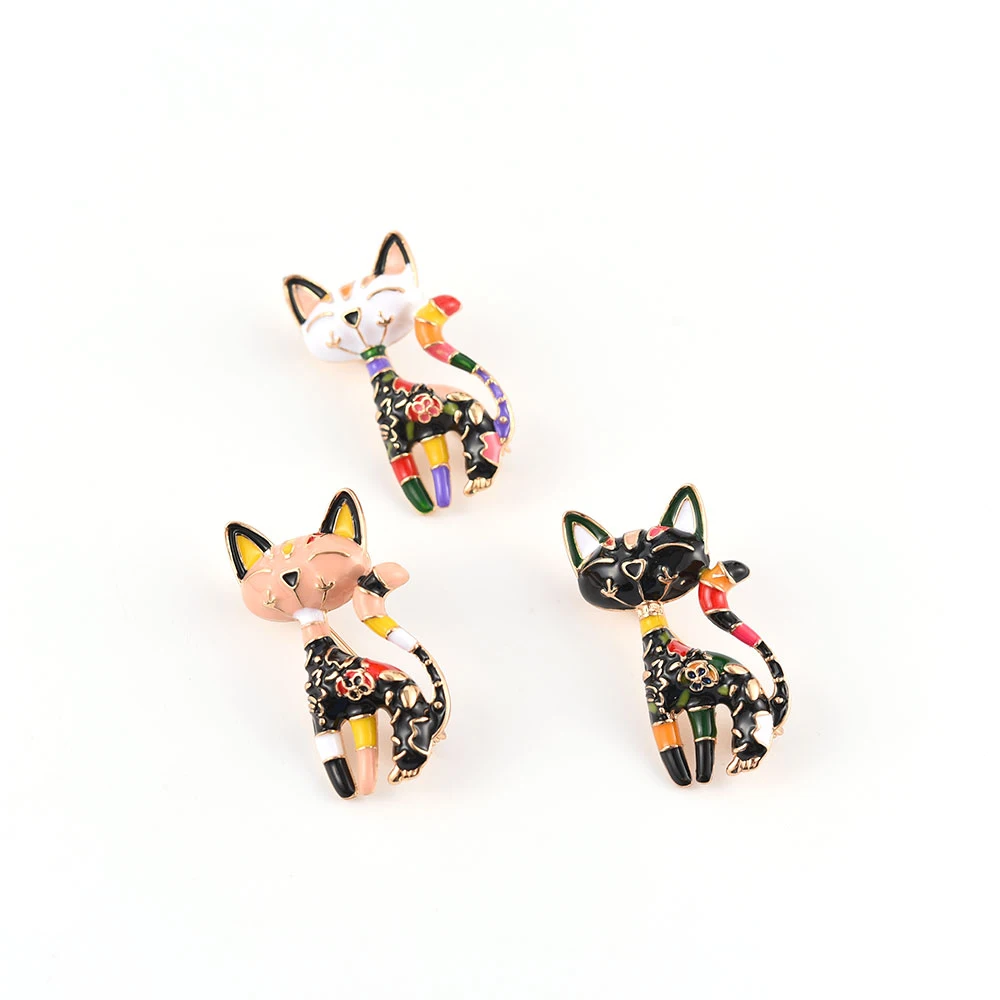 Enamel Pins Hanreshe Cartoon Chinese Wind Cat Enamel Brooch Pin Flowers Colorful Art Abstract Animal Pins Lapel Backpack Badge Jewelry enamel pins