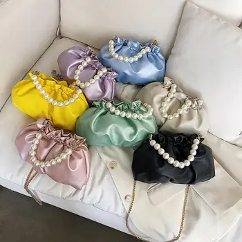

Classic Texture Casual Women Shoulder Handbag Delicate Design Creative Pearl Totes Chain Female PU Messenger Satchel Bag