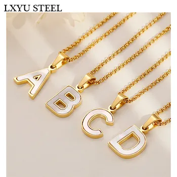 

Wholesale Gold/Steel 26 Letter Necklaces Collier Female Alphabet Initial Shell Pendant Necklace Party Daily Jewelry Gift