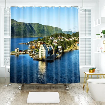 

3d Pattern Island City Wild Holiday Resort Shower Curtains Waterproof Thickened Bath Curtains for Bathroom Customizable
