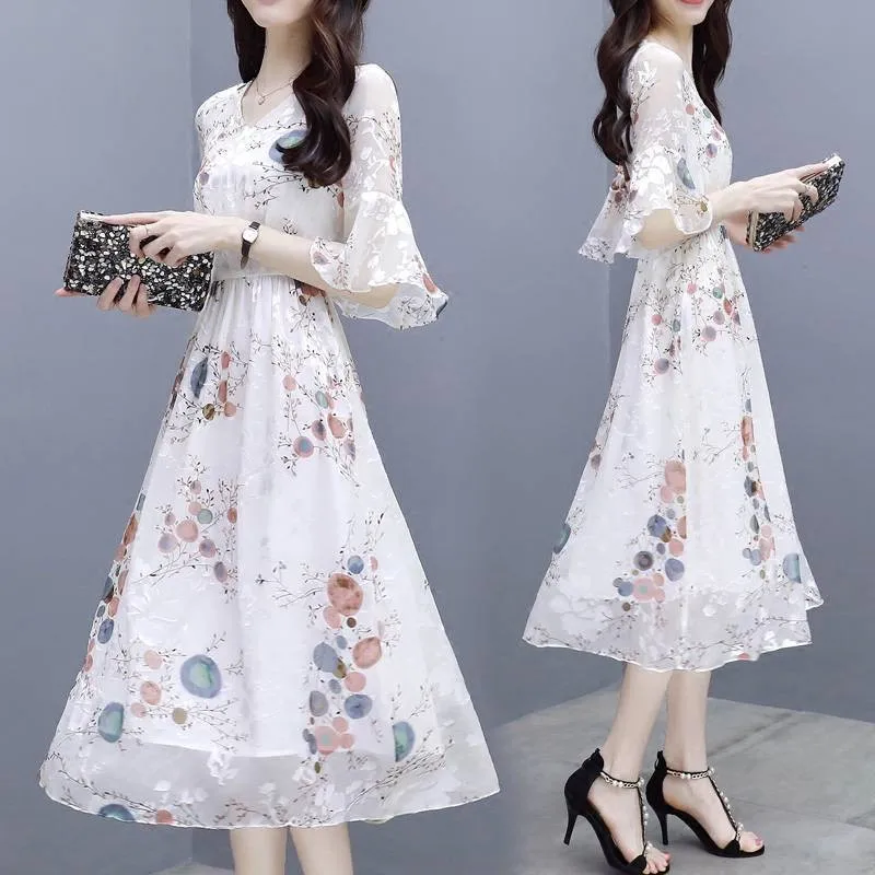 

White dress short-Sleeved Party Dresses Women Sweet Mesh Streetwear Vintage Print Dress Female 2019 Summer Lace Dress Vestidos