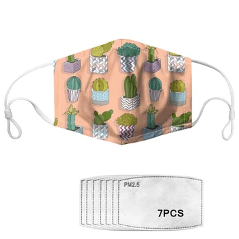 

Kawaii Face Students Mouth Masks 7pcs Cartoon Cactus Pattern Anti Dust PM2.5 Filter Kids Soft Reusable Mascarillas For Girls