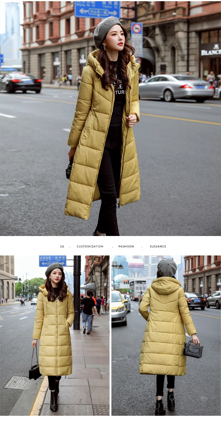 Зимняя куртка, женские парки для пальто, модное женское пальто размера плюс S-6XL, хлопковая длинная парка с капюшоном, теплое плотное пальто, одежда, зимнее пальто
