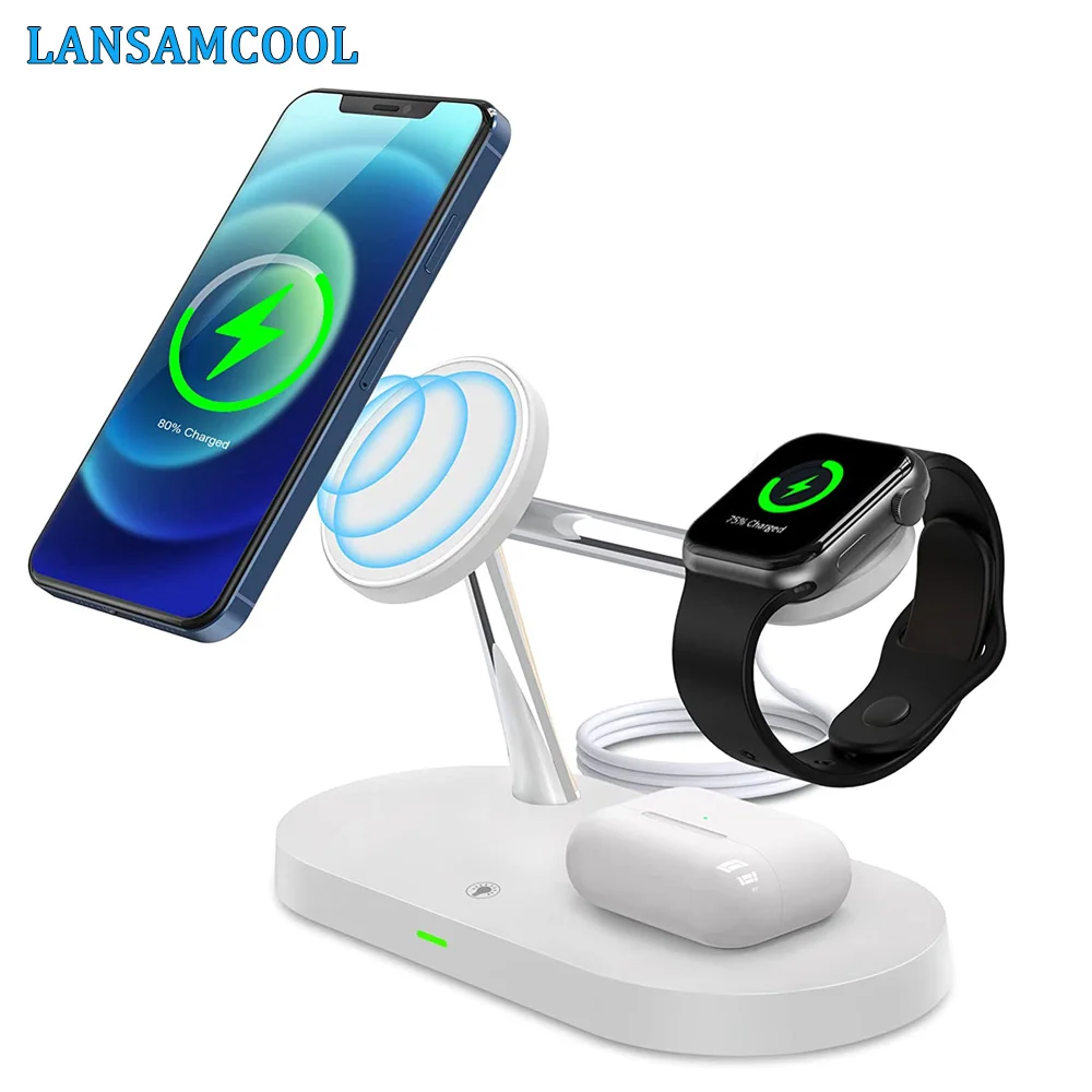 3 in 1 Magnetic Wireless Charger Stand For Magsafe iphone 12  Apple Watch 6 5 4 3 Airpods Pro Fast Charging Dock Station