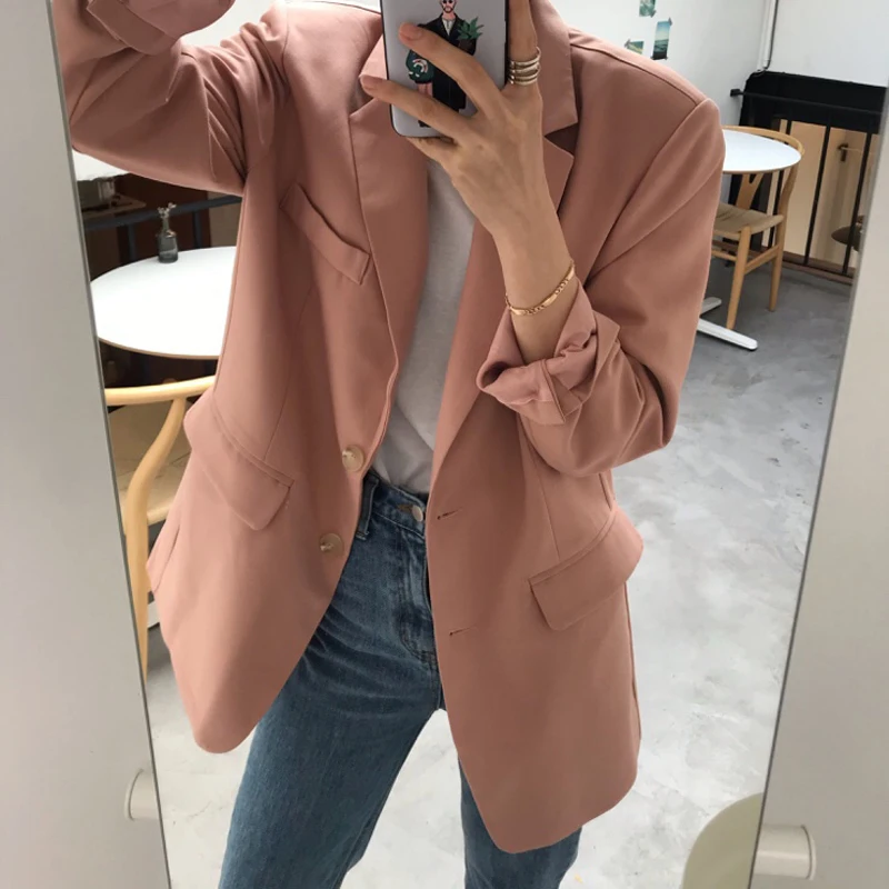 Женский блейзер с отложным воротником однотонный осенний пиджак большого