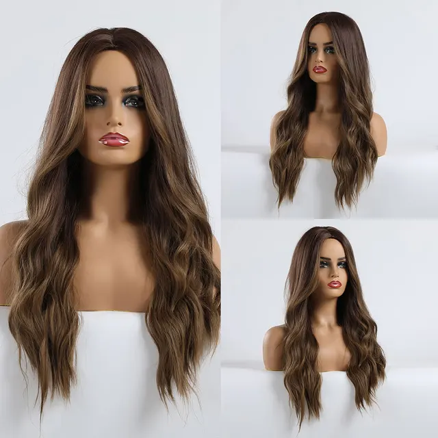 EASIHAIR Long Brown Ombre Synthetic Wigs for Women Natural Hair Wavy Wigs Ash Brown Blonde Heat Resistant Female Wig Cosplay LC179-1