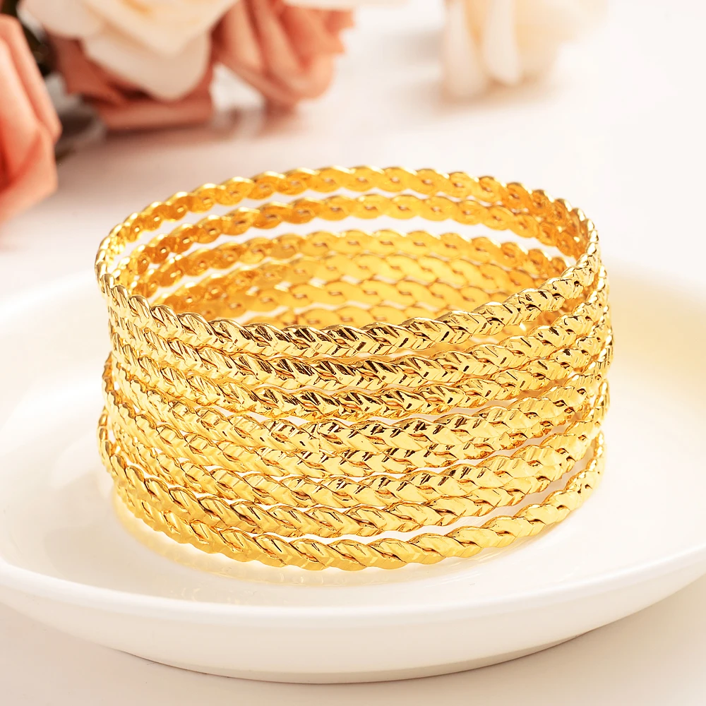 8pcs 24k Gold Color Ethiopian Jewelry Bangles For Women Dubai Ramadan Bangles&Bracelet African/Arab Wedding jewelry Gift bangle bracelet