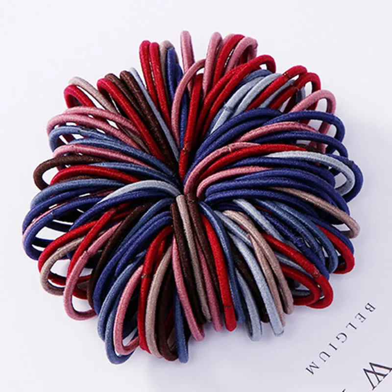 the dark colors mix New 100PCS/Lot Girls Candy Colors Nylon 3CM Rubber Bands Children Safe Elastic Hair Bands Ponytail Holder Kids Hair Accessories - Цвет: the dark colors mix