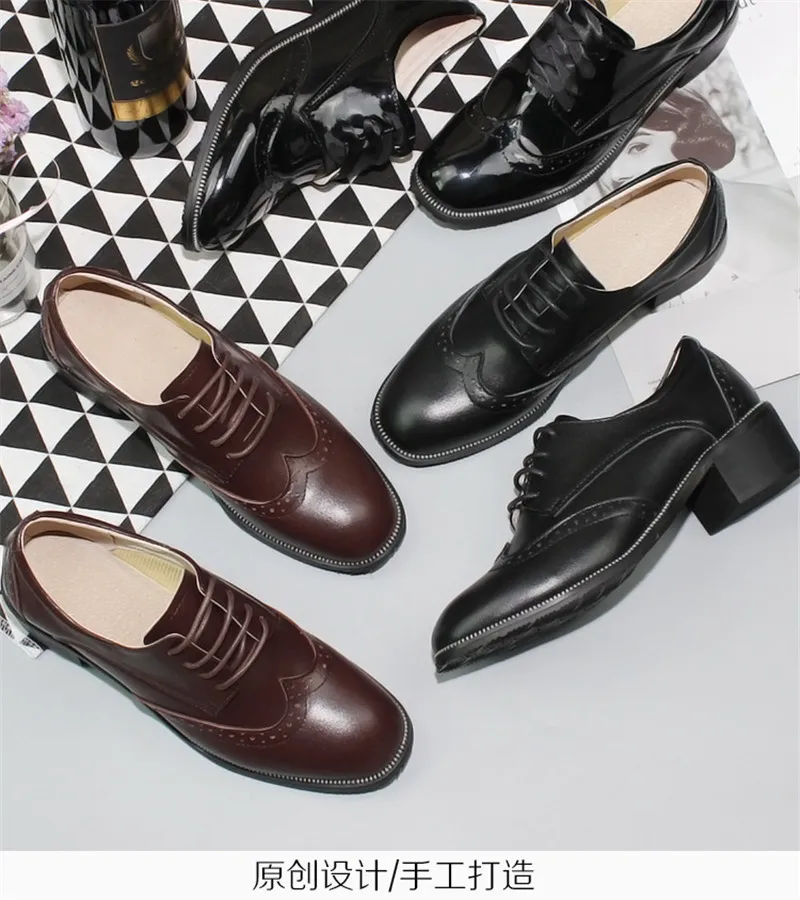 Г., новые весенние женские туфли-лодочки в британском стиле женские туфли-оксфорды из натуральной кожи на высоком каблуке, винтажные туфли-лодочки с резным узором женская обувь