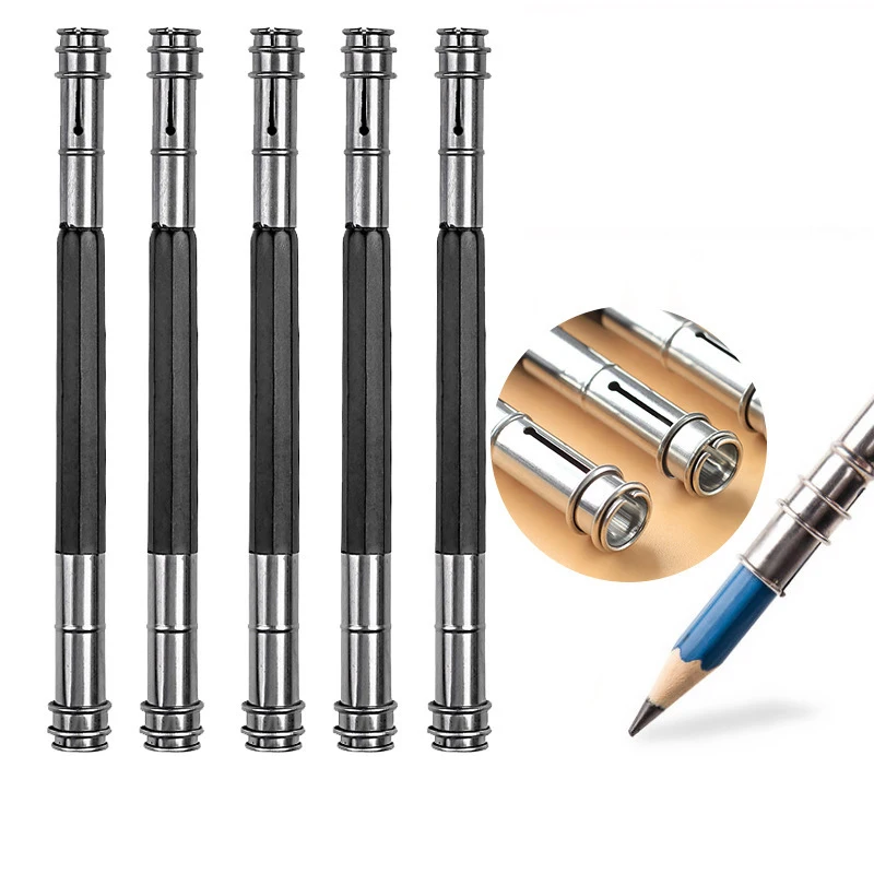 Extensor de lápiz con dos cabezales, herramienta de escritura de arte, ajustable, 5 uds.