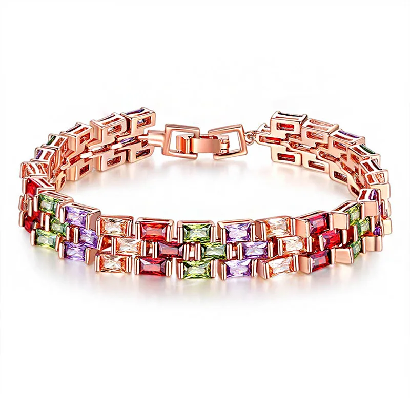 Модный Красочный Теннисный браслет AAA с кубическим цирконием, женские вечерние ювелирные изделия, 3 ряда, браслет с фианитами, свадебный подарок