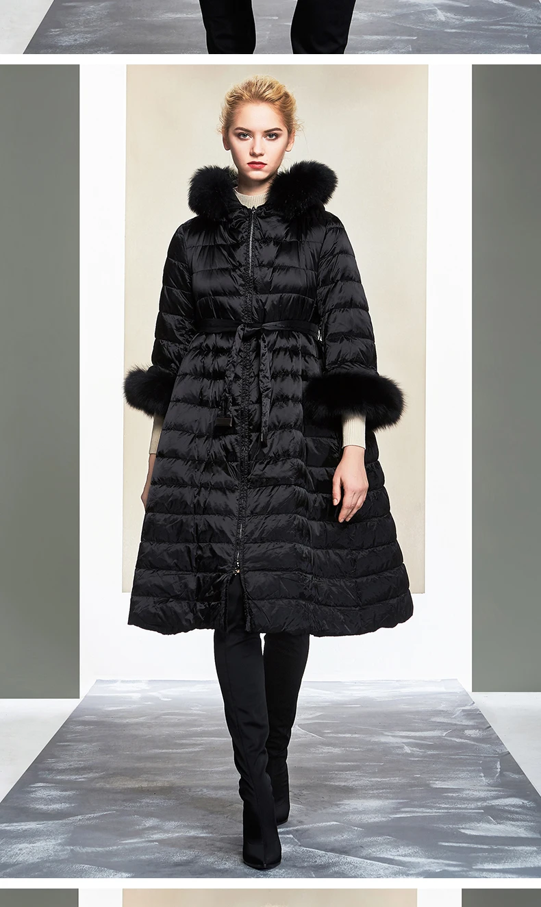AYUNSUE пуховик женский с капюшоном длинное зимнее пальто женский натуральный Лисий меховой воротник корейская мода пуховик YY-0012 KJ3036