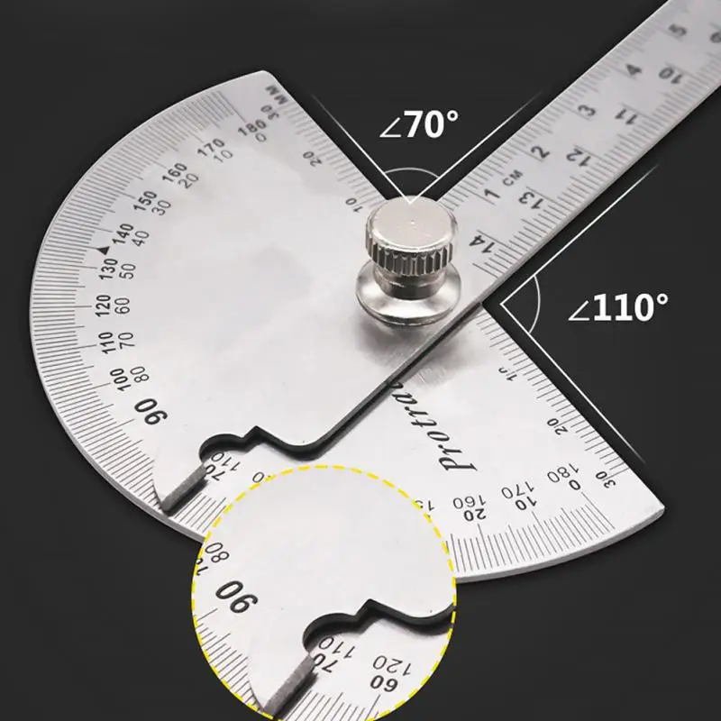 

15cm/20cm Stainless Steel Round Head 180 degree Protractor Angle Finder Rotary Measuring Ruler Machinist Tool Craftsman Ruler