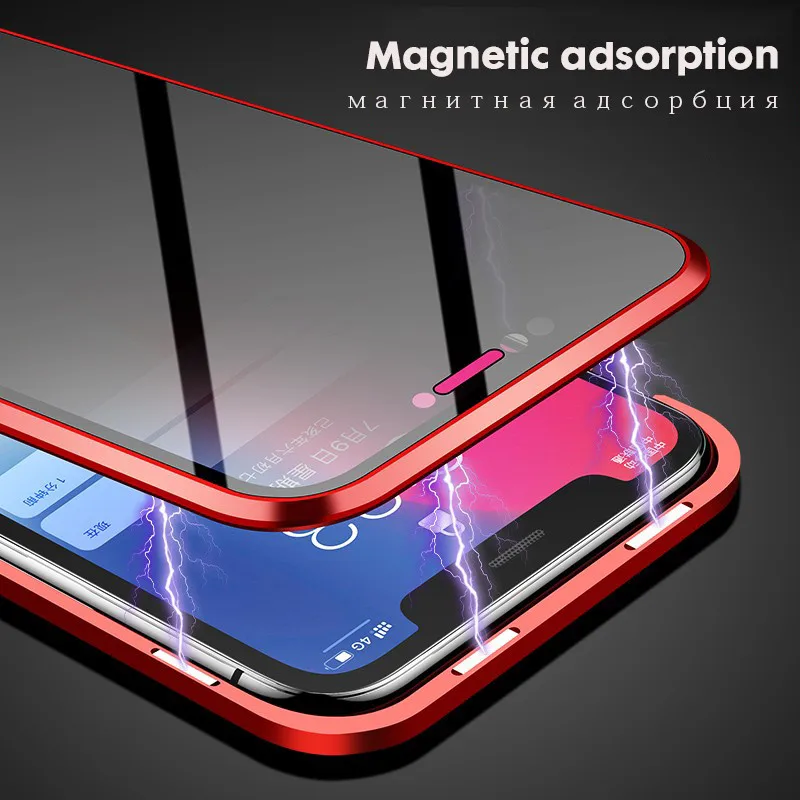 360 магнитный адсорбционный чехол для iPhone XS MAX XR X 7 8 6 6s Plus Передняя Задняя крышка из закаленного стекла полный защитный чехол на для айфон XS MAX X 8 Plus 7 6 6s плюс XR