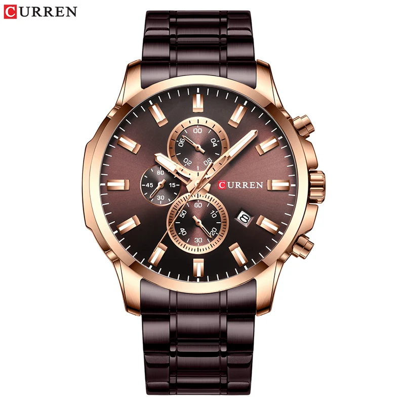 brown brown CURREN Модные Повседневные часы мужские кофейные кварцевые часы для мужчин наручные часы из нержавеющей стали ремешок хронограф часы мужские Relogio Masculino - Цвет: brown brown