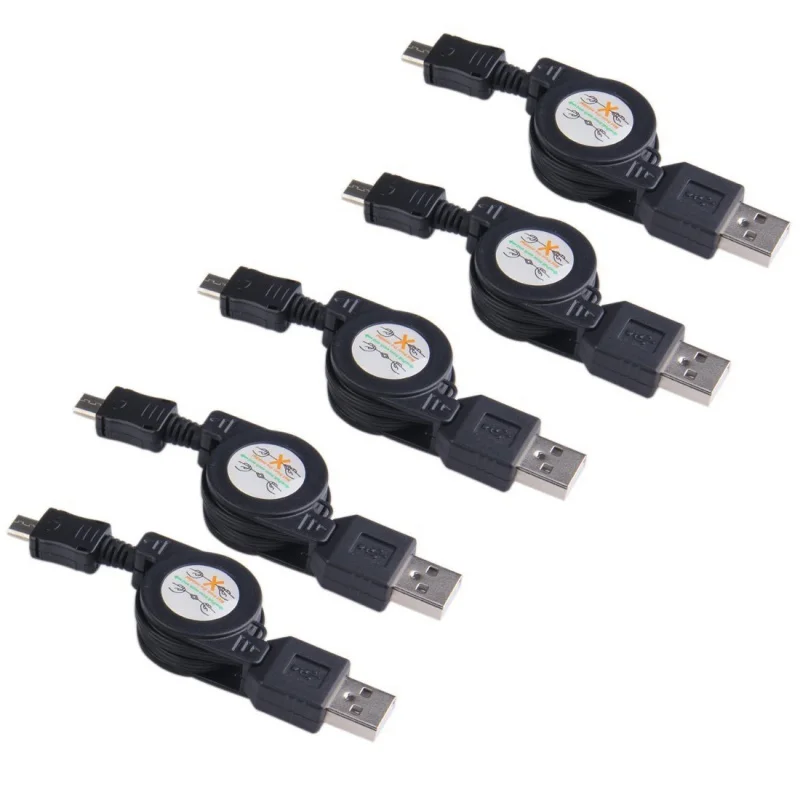 ABKT-Lot 5 раз Micro-USB Выдвижной синхронный кабель нагрузки черный