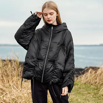 

Fitaylor Winter 90% White Duck Down Warm Jacket Women New Hooded Oversized Thick Coat Female Short Loose Snow Red Parkas Outwear