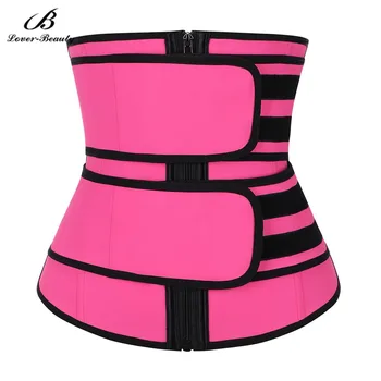 

Lover Beauty Double Belt 100% Latex Waist Trainer Body Shapers Fitness Waist Trainer Zipper Shapewear Slimming Belt Fajas