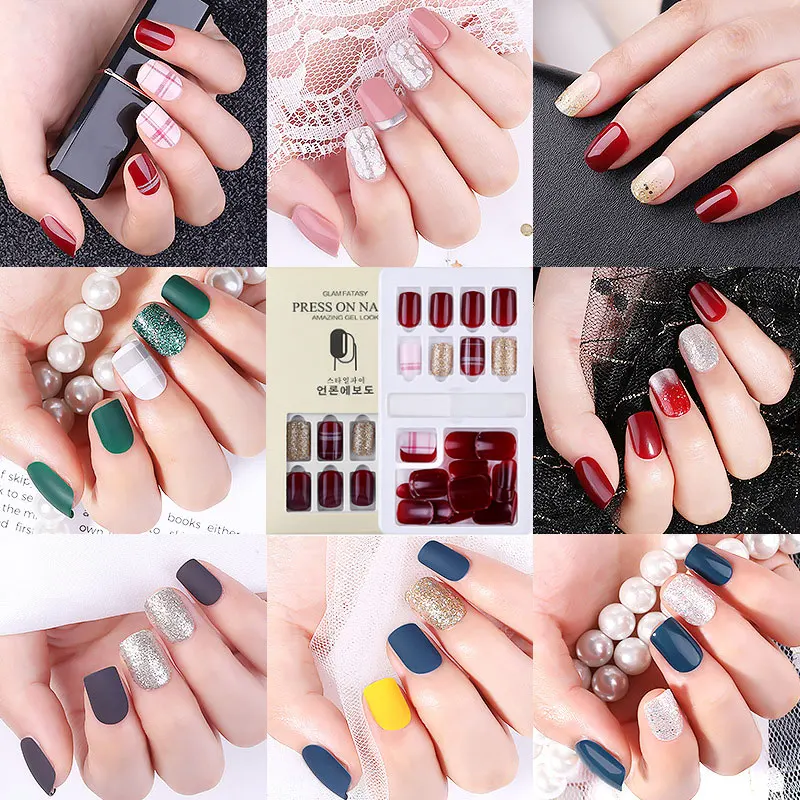 

24/30Pcs Fake Nail Finished Set Removable Waterproof and Reusable Fake Nail Wear Patch Fashion Simple Nail Decoration Tools