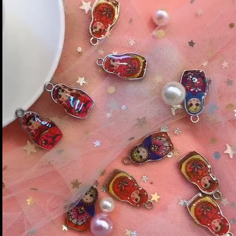 

10 Colorful Enamel Charms Russian Doll Matryoshk Doll Pendants for Jewelry Making Women Bracelet Necklace DIY Accessories