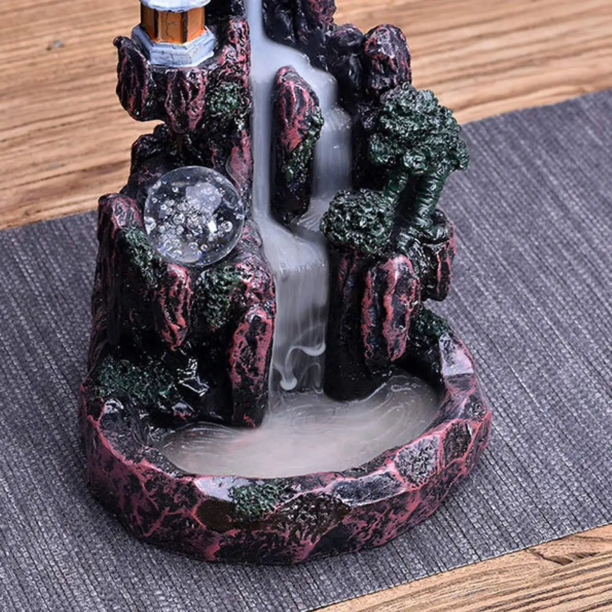 LED Waterfall Backflow Resin Incense Burner Glowing Ball Home Incense Holder Table Ornament