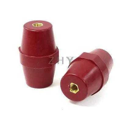 

10mm 0.39" Dia Female Brass Thread Red Bus Bar Insulator Support 2 Pcs