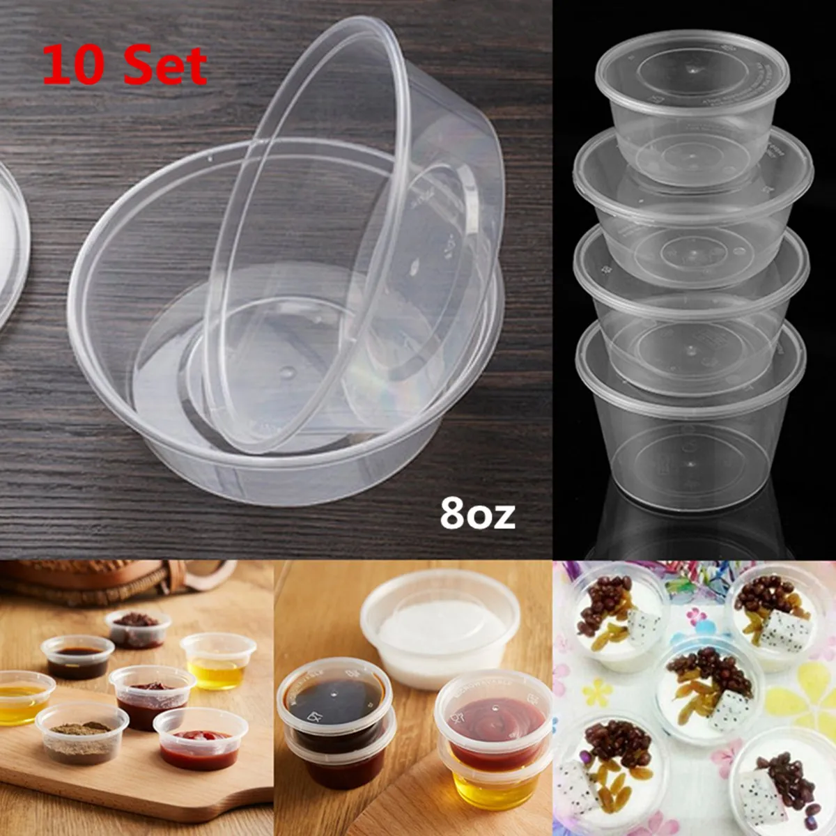 10 шт набор круглых контейнеров для супа Deli 240 мл Многоразовые прозрачные коробки одноразовые пластиковые чашки для соуса на вынос с крышками