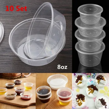 

10 Pcs Set Round Deli Food Soup Storage Containers 240ml Reusable Clear Boxes Disposable Plastic Takeaway Sauce Cup With Lids