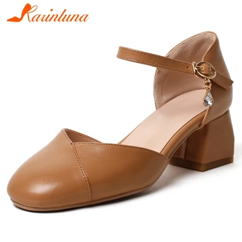 

KARINLUNA Female 2020 Wholesale Sandals Round Toe Ankle Strap High Heels Women Sandals Retro Summer Women Shoes