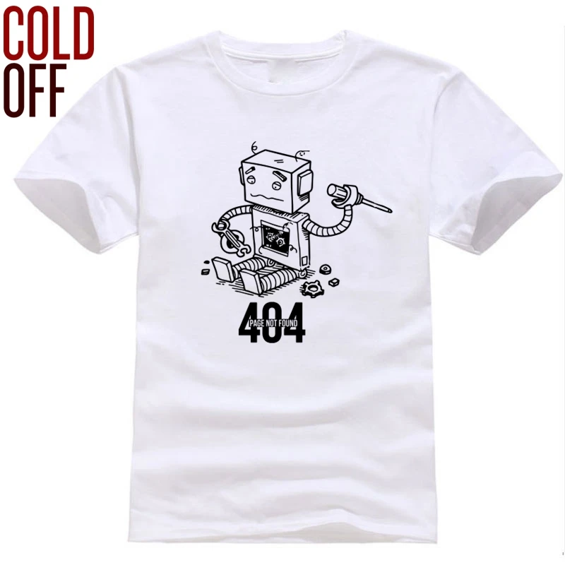 

COLD OFF 100% cotton short sleeve 404 robot print men T shirt o-neck loose men tshirt cool t-shirt tops men tee shirts