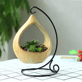 

Ceramics Iron Flower Vase Pot Hanging Tabletop Plant Tray Home Decoration Crafts Patio Garden Supplies Ornaments 3 Styles