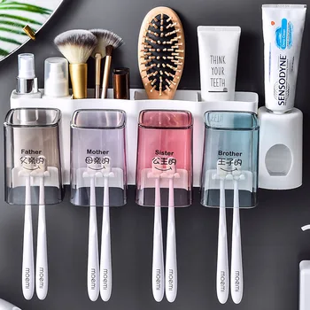 

Multi-Functional Toothbrush & Toothpaste Holders Glass Suit Hole-Free Holder Toothpaste Squeezing Storage Rack Wash Cup