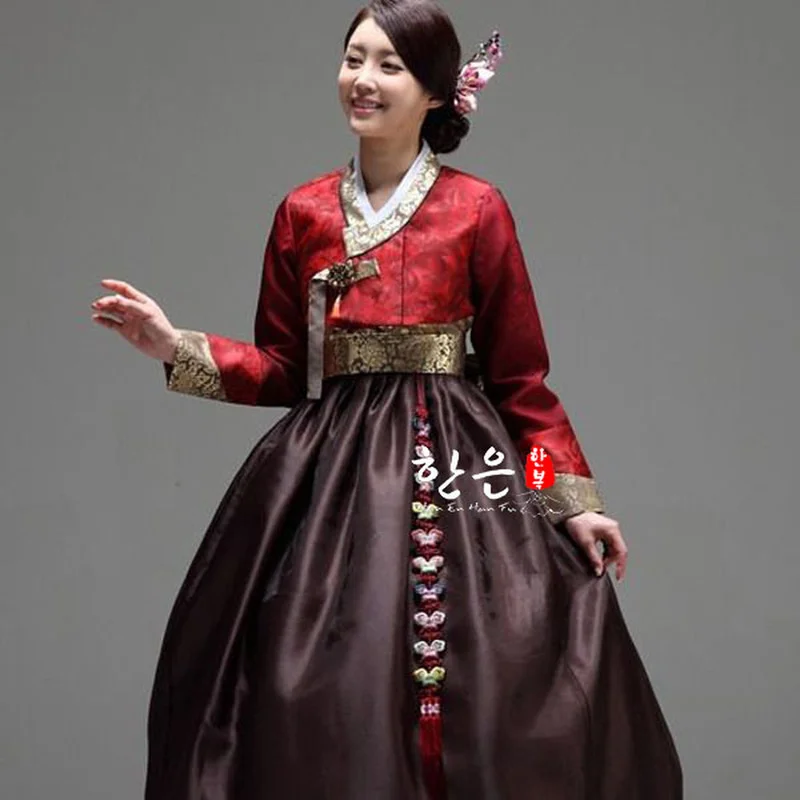 

Womens Korean Hanbok Dress Costume Ethnic Dance Traditional Long Sleeve Cosplay Tailored Free Shipping Embroidery