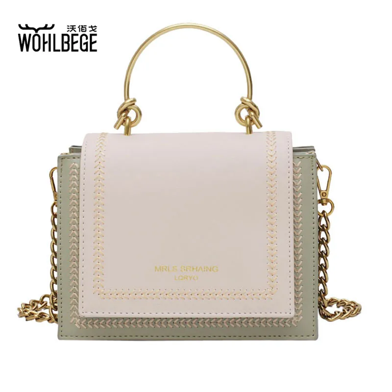 

Female 2019 New Fashion PU Shoulder Bag Texture Ocean Car Sewing Thread Chain Slung Small Square Bag