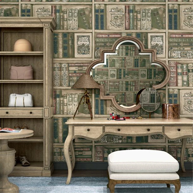 Beibehang моделирование книжная полка обои фоновые настенные 3d стерео кантри Ретро Винтаж кабинет ТВ Европейский Стиль