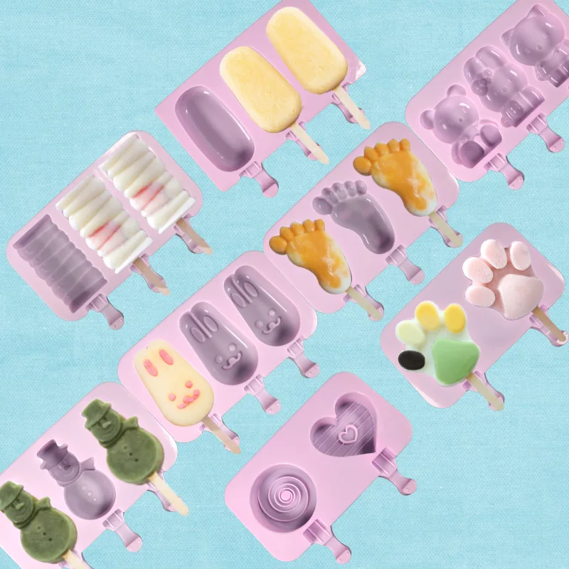 

Food Grade Silicone Popsicle Mold Ice Cream Bar Frozen Moulds Maker Various Cartoon DIY Homemade with Wood Sticks and Lid
