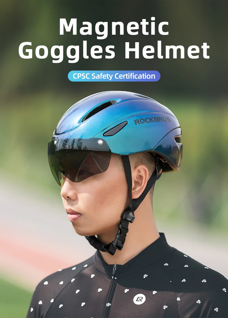 ROCKBROS Bicycle Helmet Men EPS Integrally-molded Breathable Cycling Helmet Men Women Goggles Lens Aero MTB Road Bike Helmet