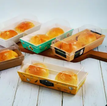 

Rectangular Bread Cake Sand Snack Wrapping Boxes with Clear Plastic Lids Disposable Cardboard Packing Box for Party Wholesale