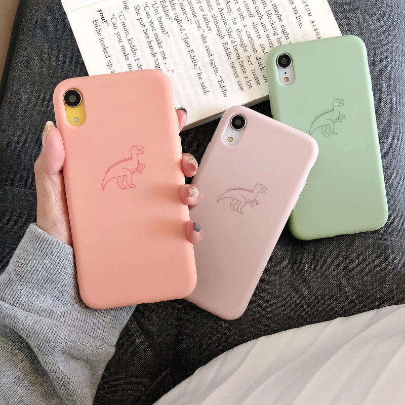 

Fashion dinosaur Patterned liquid silicone phone case For iPhone XR 7 8 6 6sPlus XS MAX X Cartoon Matte protective cover capa