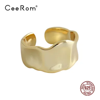 

CeeRom Punk Smooth Ring Irregular Concave and Convex Surface 100% 925 Sterling Silver Ring Adjustable Mid Finger Ring Anillos Mu