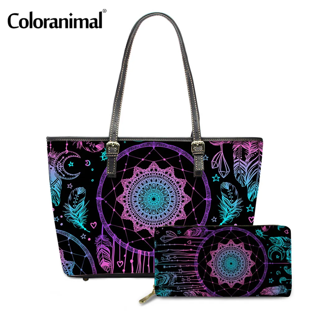 

Coloranimal Women Handbags&Long Wallet Brand Design Dream Catcher Print Ladies Crossbody Bags Leather Shoulder Bags Beach Bags