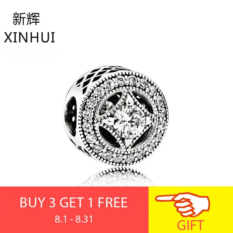 

XINHUI Fine 100% 925 Sterling Silver Retro Charm Cross White Clear CZ Beads Fit Original Charms Bracelet Women Jewelry Gifts