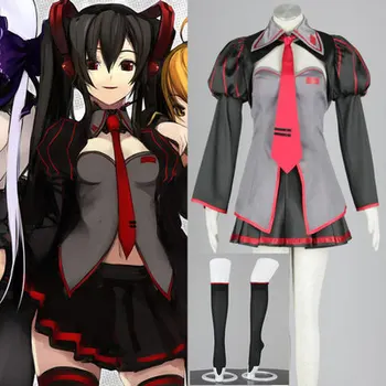 

Hight Quality Anime Vocaloid Zatsune Miku Woman Cosplay Costume Top + Skirt + Coat + Tie + Stocking + Headwear