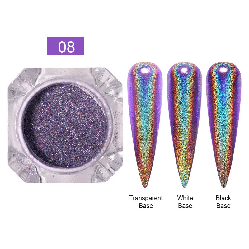 1 коробка металлическая блестящая голографическая зеркальная пудра порошок хромового пигмента украшения для ногтей Лазерная Ослепительная пыль - Цвет: laser8